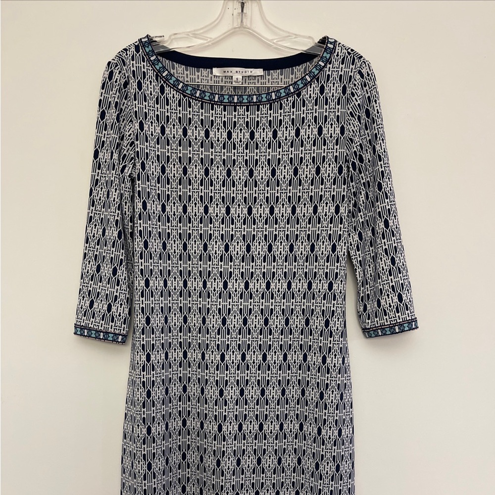Max Studio 3/4 sleeves Art Deco print dress midi